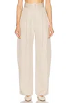 Matthew Bruch Pleated Barrel Trouser In Bone Tencel