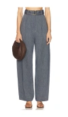 Matthew Bruch Pleated Barrel Trouser In Denim