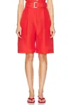 Matthew Bruch Pleated Bermuda Short In Red Linen