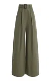 Matthew Bruch Pleated Cotton-flannel Wide-leg Pants In Green
