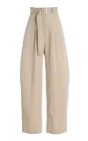 Matthew Bruch Pleated High-rise Barrel-leg Pants In Ivory