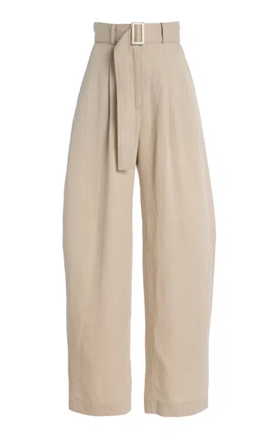 Matthew Bruch Pleated High-rise Barrel-leg Pants In Ivory