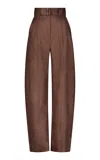 Matthew Bruch Pleated Linen Barrel Pants In Brown