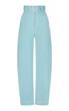 Matthew Bruch Pleated Linen-blend Barrel Pants In Blue