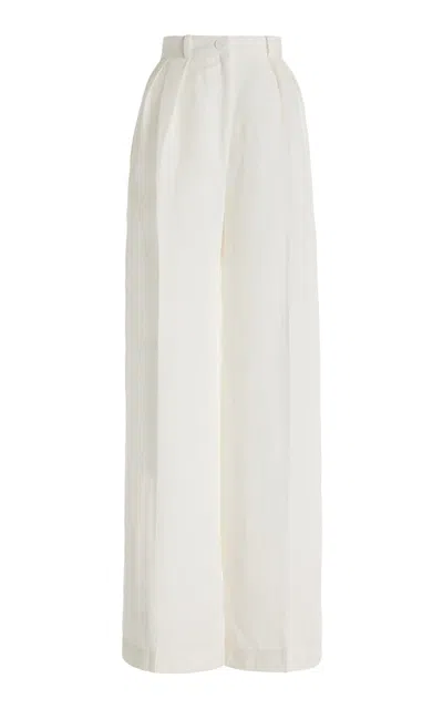 Matthew Bruch Pleated Linen-blend Wide-leg Trousers In White