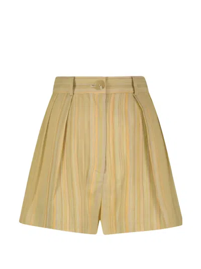 Matthew Bruch Pleated Striped Shorts In Green