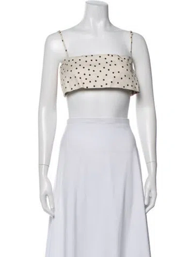Pre-owned Matthew Bruch Polka Dot Print Square Neckline Crop Top In Brown