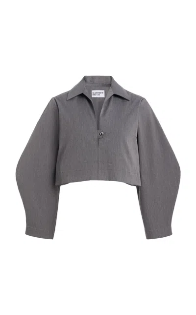 Matthew Bruch Pop-over Stretch-cotton Long Sleeve Top In Gray