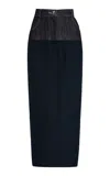 Matthew Bruch Denim Combo Midi Skirt In Blue