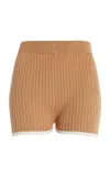 Matthew Bruch Ribbed-knit Cotton-blend Mini Shorts In Brown