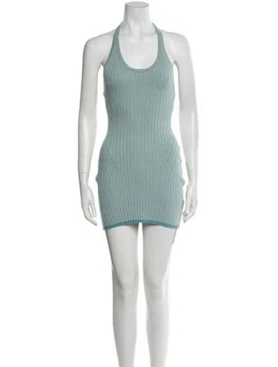 Pre-owned Matthew Bruch Scoop Neck Mini Dress In Blue