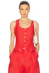 Matthew Bruch Scoop Neck Vest In Red Linen