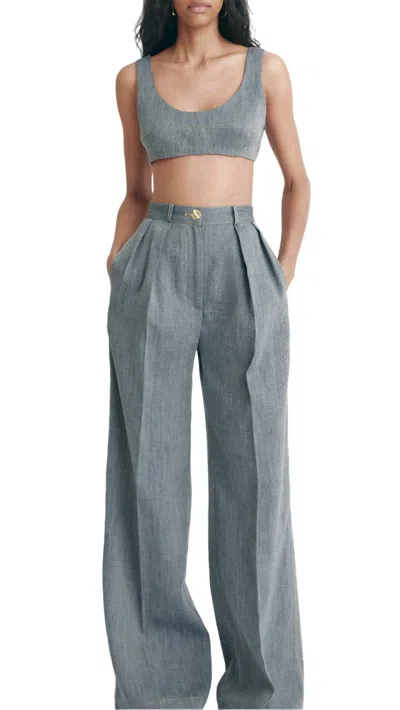 Matthew Bruch Seamed Bra Top In Denim In Multi