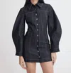 Matthew Bruch Women's Seamed Mutton-sleeve Denim Mini Dress In Blue