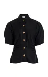 Matthew Bruch Shirred Puff-sleeve Shirt In Black