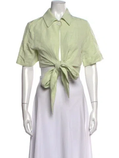 Pre-owned Matthew Bruch Short Sleeve Crop Top In Green