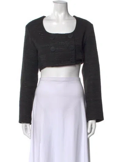 Pre-owned Matthew Bruch Square Neckline Long Sleeve Crop Top In Black