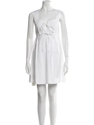 Pre-owned Matthew Bruch Square Neckline Mini Dress In White