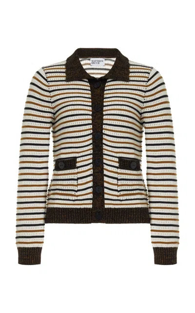 MATTHEW BRUCH STRIPED COTTON-BLEND MESH CARDIGAN