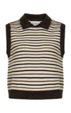 Matthew Bruch Striped Cotton-blend Mesh Collared Tank Top