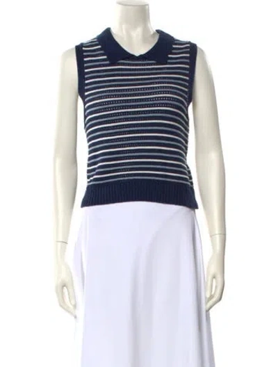 Pre-owned Matthew Bruch Striped Crew Neck Crop Top In Blue