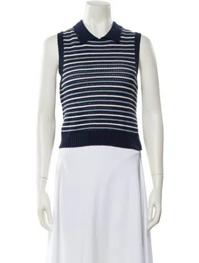 Pre-owned Matthew Bruch Striped Crew Neck Crop Top In Blue