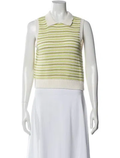 Pre-owned Matthew Bruch Striped Crew Neck Top In White