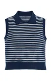 Matthew Bruch Striped Cropped Cotton-blend Top In Navy