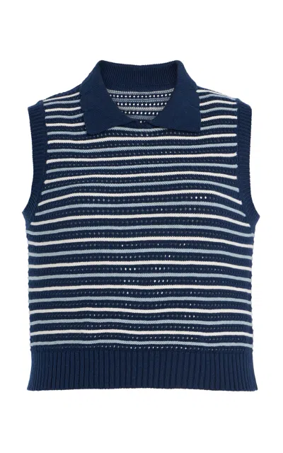 Matthew Bruch Striped Cropped Cotton-blend Top In Navy