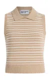 Matthew Bruch Striped Knit Cotton-blend Collared Tank Top