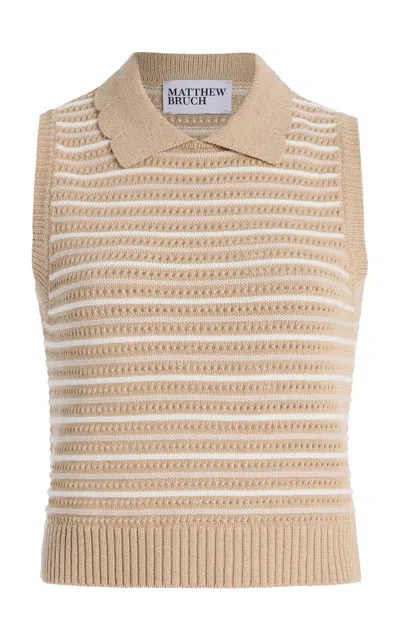 Matthew Bruch Striped Knit Cotton-blend Collared Tank Top