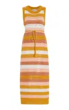 MATTHEW BRUCH STRIPED KNIT-MESH MIDI TANK DRESS