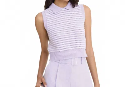 Matthew Bruch Striped Mesh Collard Tank In Lavender In Pink