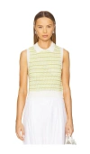 Matthew Bruch Striped Mesh Collared Tank In Lime Green Stripe