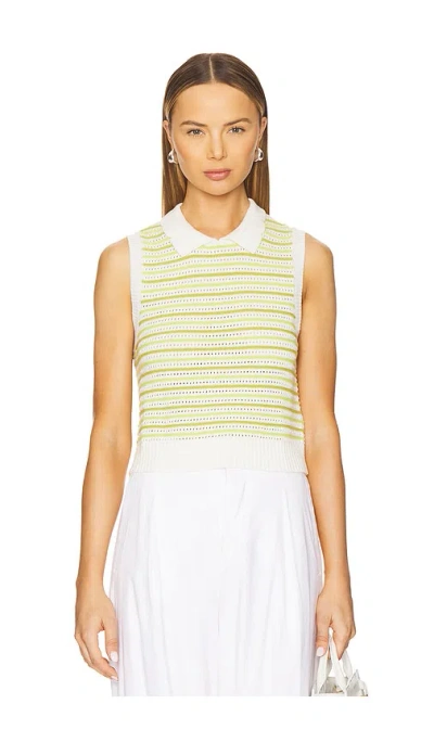 Matthew Bruch Striped Mesh Collared Tank In Lime Green Stripe
