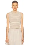 Matthew Bruch Striped Mesh Collared Tank Top In Natural Knit