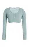 Matthew Bruch Striped Mesh Cropped Henley Top