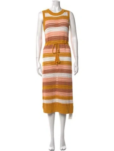 Pre-owned Matthew Bruch Striped Midi Length Dress In Orange