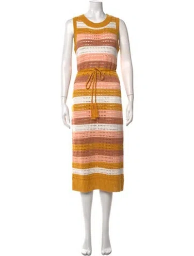 Pre-owned Matthew Bruch Striped Midi Length Dress W/ Tags In Orange