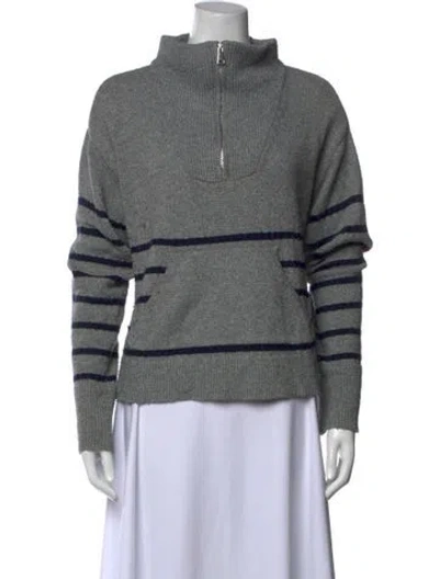 Pre-owned Matthew Bruch Striped Mock Neck Sweatshirt In Gray