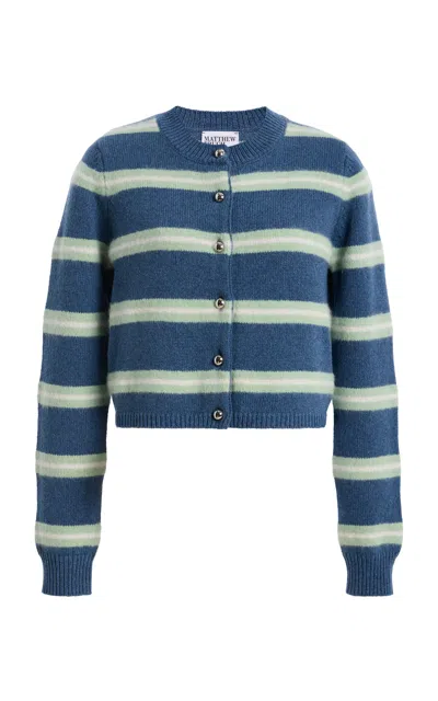 Matthew Bruch Striped Mohair Knit Cardigan In Blue