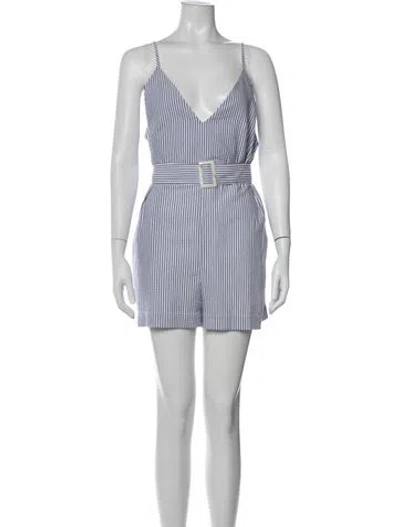 Pre-owned Matthew Bruch Striped V-neck Romper In White
