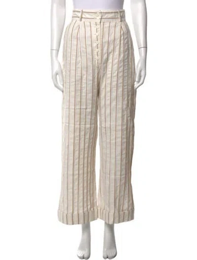 Pre-owned Matthew Bruch Striped Wide Leg Pants In Neutral