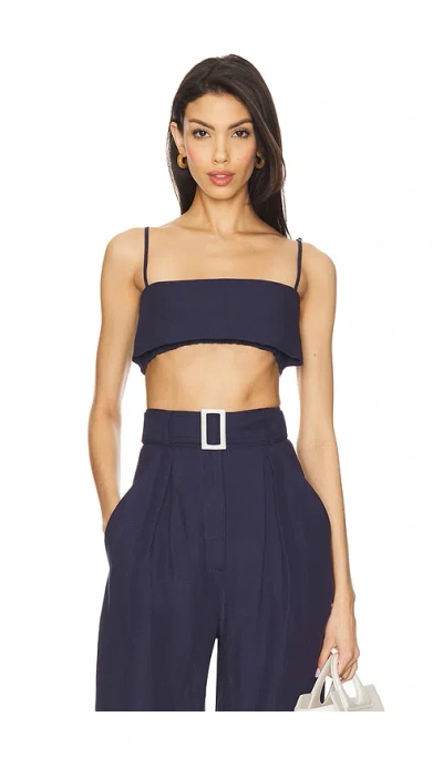 Matthew Bruch Structured Bandeau Crop Top In Navy Linen