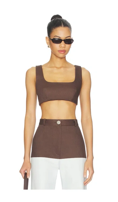 Matthew Bruch Tie Back Crop Top In Brown