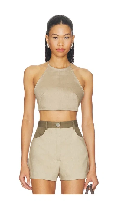 Matthew Bruch Tie Halter Crop Top In Brown