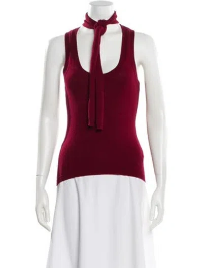 Pre-owned Matthew Bruch Tie Neck Sleeveless Top In Burgundy