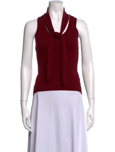 Pre-owned Matthew Bruch Tie Neck Sleeveless Top In Red