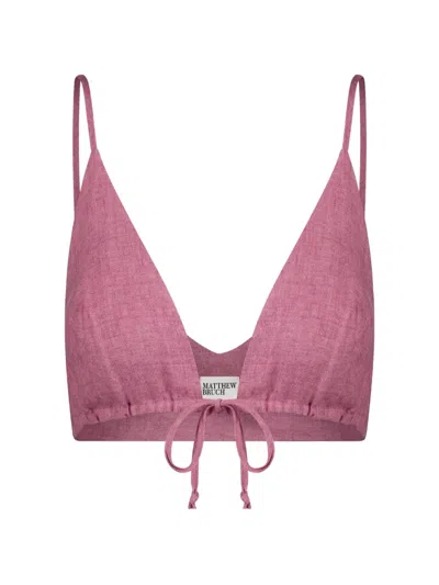 Matthew Bruch Triangle Tie-front Crop Top In Pink