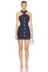 Matthew Bruch Twist Button Up Mini Dress In Navy Linen